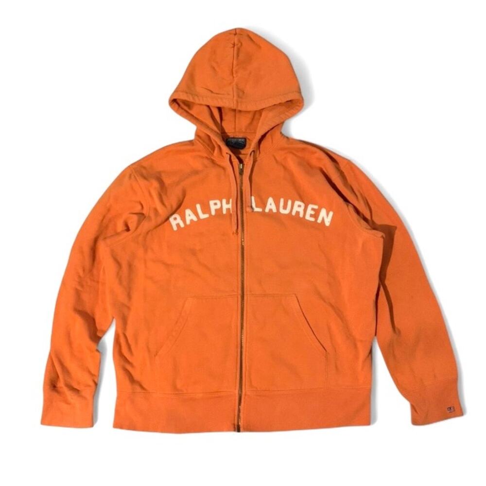 Vintage Y2K Polo Ralph Lauren Orange Spellout Zip Hoodie – XL